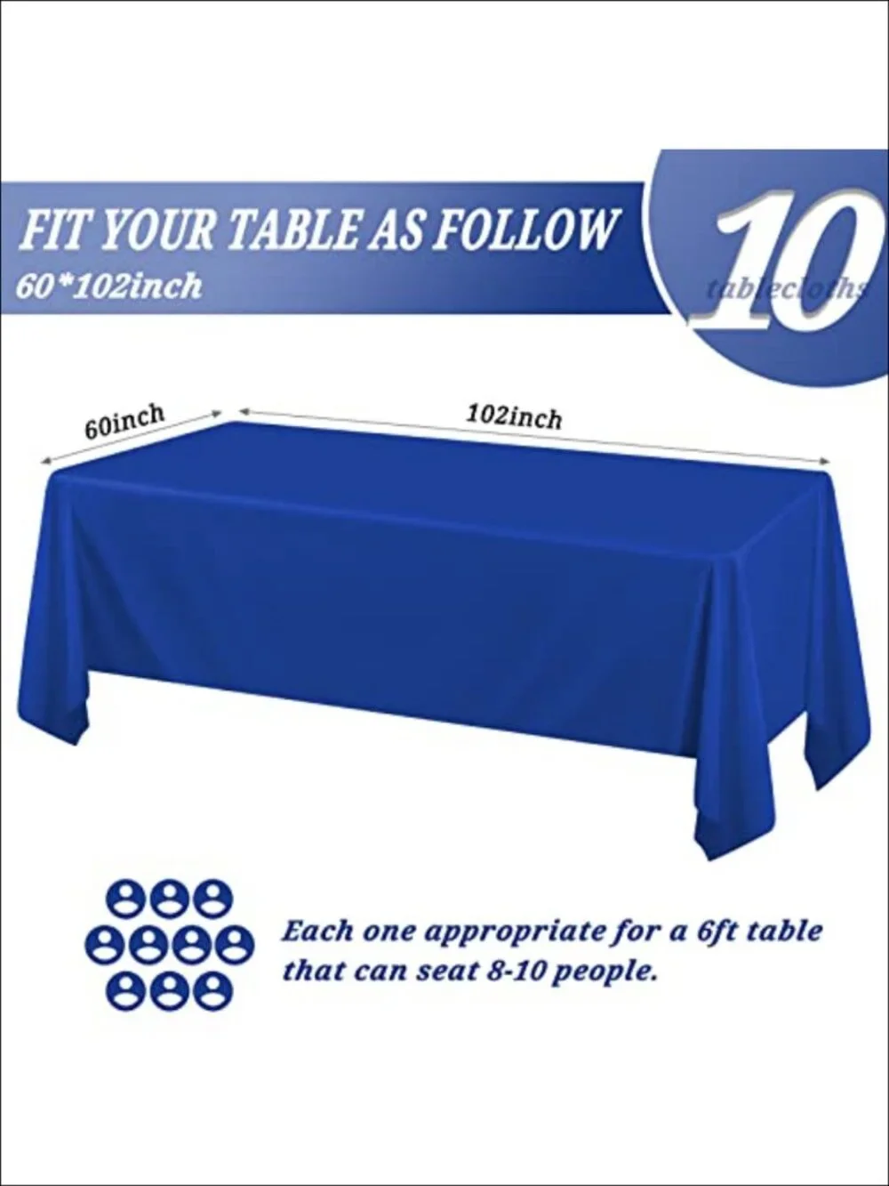 10 Pack Polyester Tablecloths 60x102 Inch for 6ft Rectangle Tables Washable